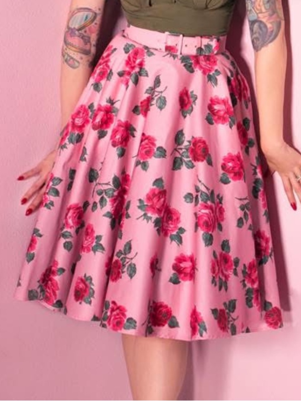 Circle Skirt in Pink Vintage Roses